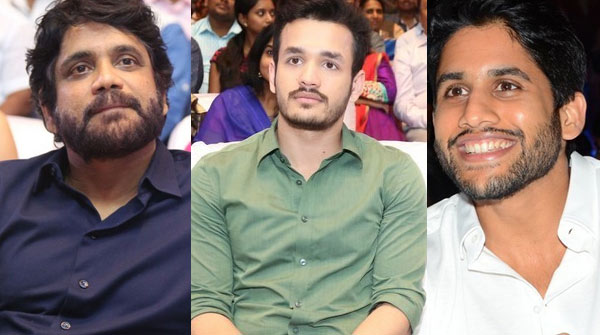 nagarjuna family heroes,beard faces,nagarjuna,naga chaitanya,akhil,sahasam swasaga sagipo audio  తండ్రి కొడుకులు గడ్డం పెంచారు!